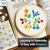 Bradove 3 Sets Leaves and Flowers Embroidery Practice Kit, Embroidery Kit for Beginners Adults, Learn to Embroider Kit Adult Beginner, Embroidery Practice Stitches Kit, Beginner Embroidery Kit