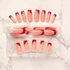 Medium Press on Nails Long Square Fake Nails Red French Tip Glue on Nails with Glitter and Curve Stripes Designs False Nails Full Cover Glossy Acrylic Stick on Nails for Women and Girls 24PCS