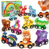 Vanmor Wooden Train Set with Animal Toys, Snap-Connection Animal Train, Matching and Magnetic Number Train Learning Toys, Fine Motor Skill Educational Toy Gift for 3 4 5 Years Old Kids