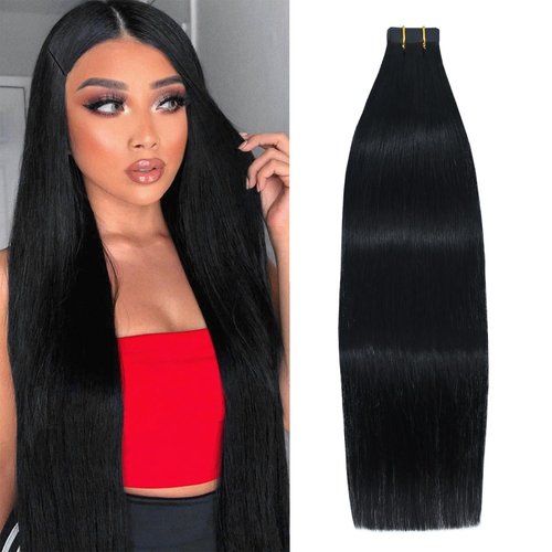 WindTouch Tape in Hair Extensions Human Hair Black Tape in Extensions Jet Black Tape ins Human Hair Extensions Real Human Hair Extensions Tape in Black Hair Extensions 40g 20pcs 18inch