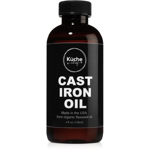 Kuche Chef Organic Cast Iron Oil & Cast Iron Conditioner – Made from Flaxseed Oil grown and pressed in the USA – Creates a Non-Stick Seasoning on All Cast Iron Cookware (120ml)