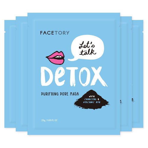 FACETORY Let's Talk, Detox Purifying Sheet Mask with Charcoal and Volcanic Ash - Soft, Form-Fitting Facial Mask, For All Skin Types - Detoxifying, Soothing, and Purifying (Pack of 5)