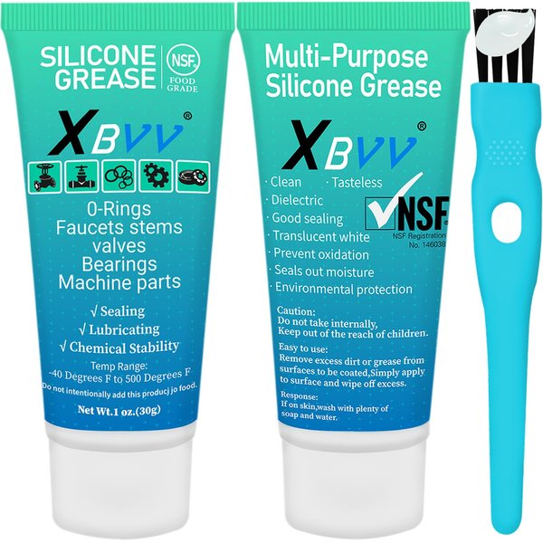 XBVV Silicone Lubricating Grease for Plumber Faucet Rubber Washers Valve O Ring 2-Pack 1 oz Tube with Brush