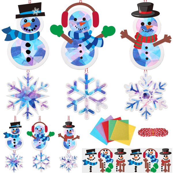 Motipuns 24 Set Snowflakes Paper Craft Kit DIY Winter Christmas Snowflake Paper Cutouts Make Your Own Snowflake Suncatcher Snowflakes Party Decoration for Winter Home Activities