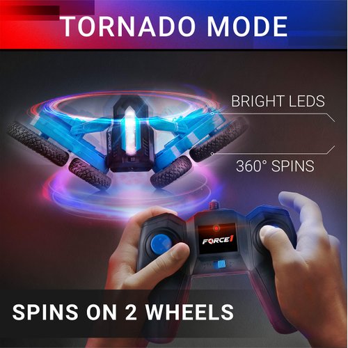 Force1 Tornado LED Remote Control Car for Kids - Double Sided Fast RC Car, 4WD Off-Road Stunt Car with 360 Flips, All Terrain Tires, LEDs, Rechargeable Toy Car Batteries, and Easy Remote