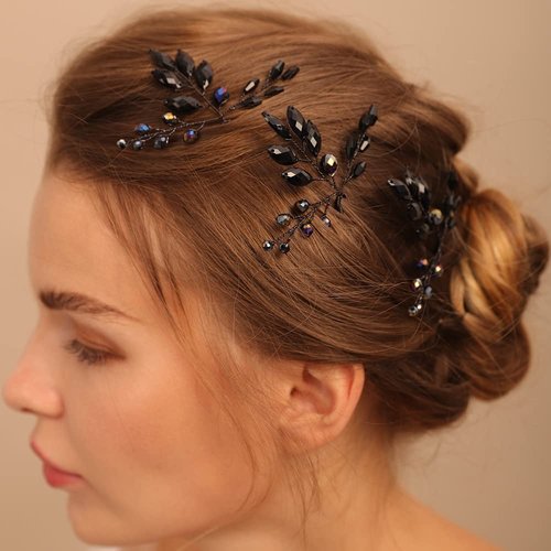 BERYUAN Bridal Black Rhinestone Hair Pins Women Crystal Wedding Hair Accessory Black Teardrop Crystal Hair Pins for Women and Girls（3pcs）