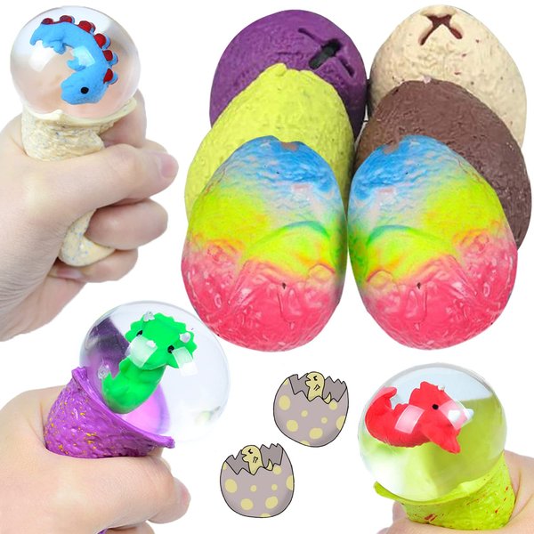 6 Pack Dinosaur Egg Stress Balls for Kids Toddler and Adult, Dinosaur Sensory Balls for Boys Girls and Adults Summer Holiday Birthday Dino Party Favor (6 PCS (Including Multicolour))