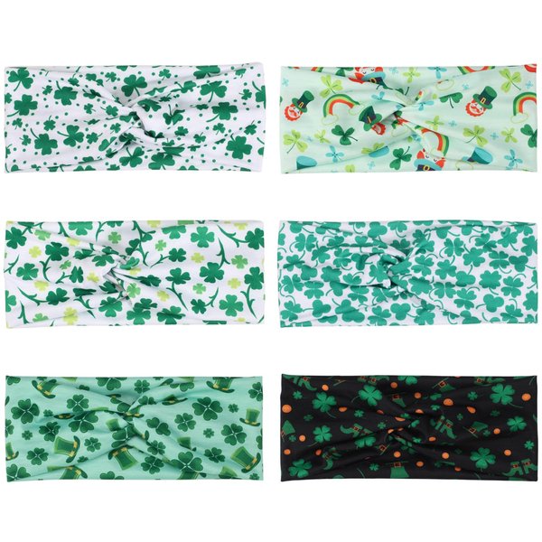 Ardorchid 6 Pack St.Patrick's Day Headbands Irish Green Shamrock Hair Accessories for Women Girls Gifts Twist Knot Turban Celebration Party Headwraps