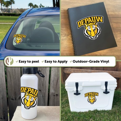 DePauw University Tigers Vinyl Decal Laptop Water Bottle Car Scrapbook Sticker (IND 00014)