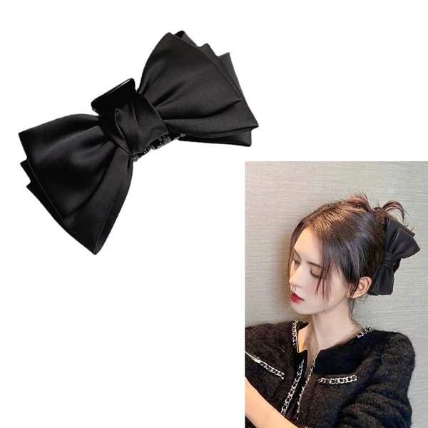 Black Bow Hair Claw Clip for Women Girls Bowknot Hair Claw Jaw Clips Barrettes for Thick Thin Hair Nonslip Claw Hair Clips for Women Big Bows 5 Inch Hair Claws Barrettes