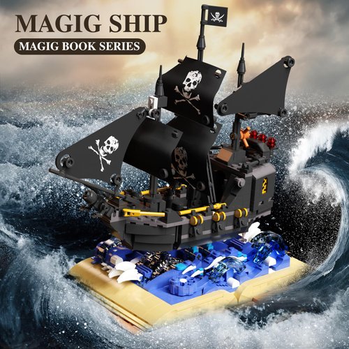 ZYLEGEN Pirate Ship Building Toy Set,Black Pearl Pirate Ship Black Hawk Sailboat Sets with Book Building Blocks Toys Set for Ages 12+ Boys Girls(919Pcs)