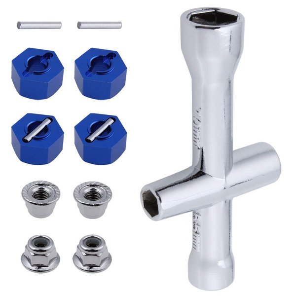 Hobbypark Aluminum 12mm Hex Wheel Hubs Adapters & M4 Flanged Lock Nuts for Traxxas 1/10 Slash 4X4 Stampede 4WD RC Car,Replace Part 1654 (Navy Blue)