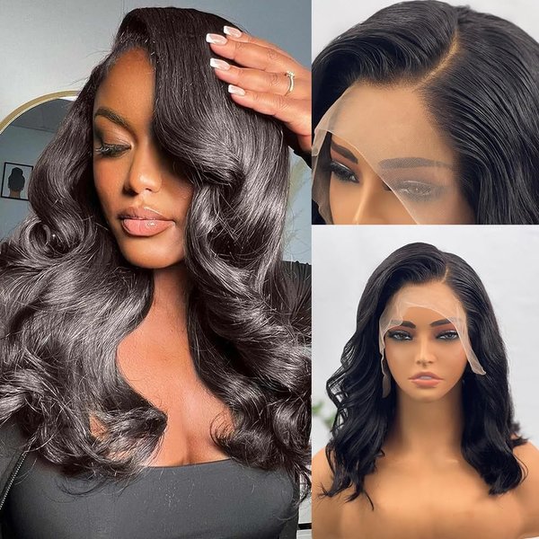 RLTEO Body Wave Lace Front Wigs Human Hair Pre Plucked 180% Density HD Lace Frontal Wigs 13x4 Glueless Human Hair Wigs for Women with Baby Hair Natural Hairline Black Color 18 Inch