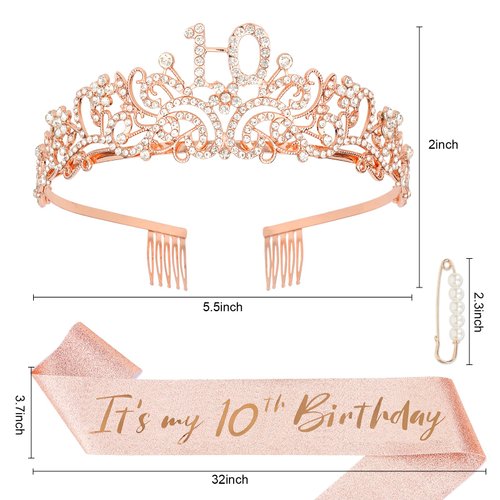 Semato 10th Birthday Decorations for Girls - 10th Birthday Crown and Birthday Glitter Sash Kit for Girls 10th Birthday Gifts for Girls Birthday Party Supplies and Favors