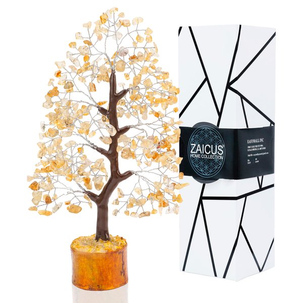 Citrine Stones and Crystal - Healing Chakra Bonsai Tree for Table Decoration Good Luck Charm Gem Stone Tree Chakra Balancing Yellow Stone Positive Energy Meditation Spiritual Gifts (Silver Wire)