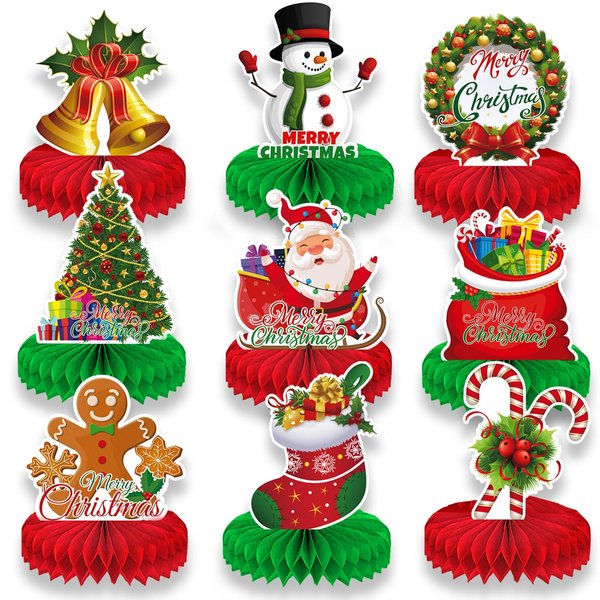 Christmas Table Centerpieces Christmas Table Decorations Christmas Honeycomb Centerpieces for Christmas Party Decorations, 9 Pcs