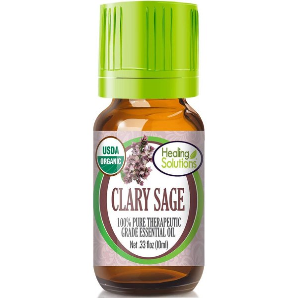 Healing Solutions Oils - 0.33 oz Clary Sage Essential Oil Organic, Pure, Undiluted Clary Sage Oil for Hair Diffuser Skin - 10ml - Organic Clary Sage Essential Oil - Therapeutic Grade Essential Oils