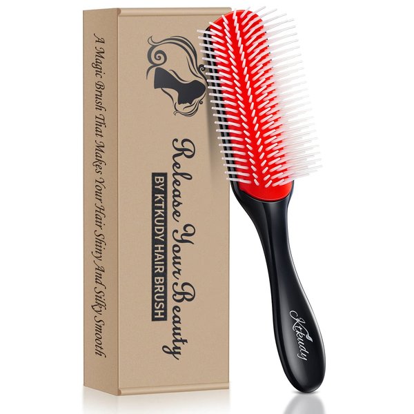 Curly Hair Brush Styling Brush 9 Row for Detangling & Defining Curls KTKUDY Hair Brush for Separating, Shaping Curls - Blow-Drying, Styling & Finishing Brush for Wavy, Curly or Coily Hair