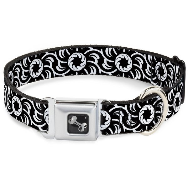 Dog Collar Seatbelt Buckle Floral Pinwheel Black White 13 to 18 Inches 1.5 Inch Wide