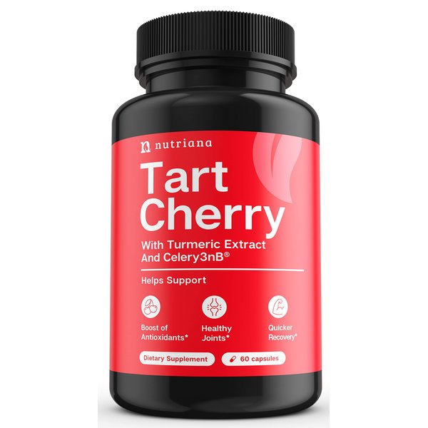 Nutriana Tart Cherry Capsules Uric Acid Cleanse Support Joint Comfort and Muscle Recovery - Extract Tart Cherry Capsules with Turmeric 2500mg for Women & Men Health - Tart Cherry Concentrated 60 Count