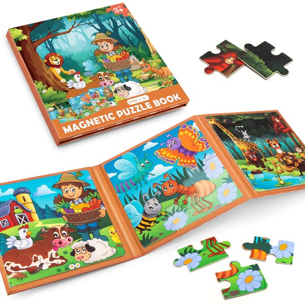 Magnetic Puzzles for Toddlers 3-5, Farm Animals Puzzles for Kids Ages 4-6 Toddler Puzzles, Educational Learning Magnets Travel Puzzels Road Trip Activities Toys for 3 4 5 6 Boys and Girls Gift