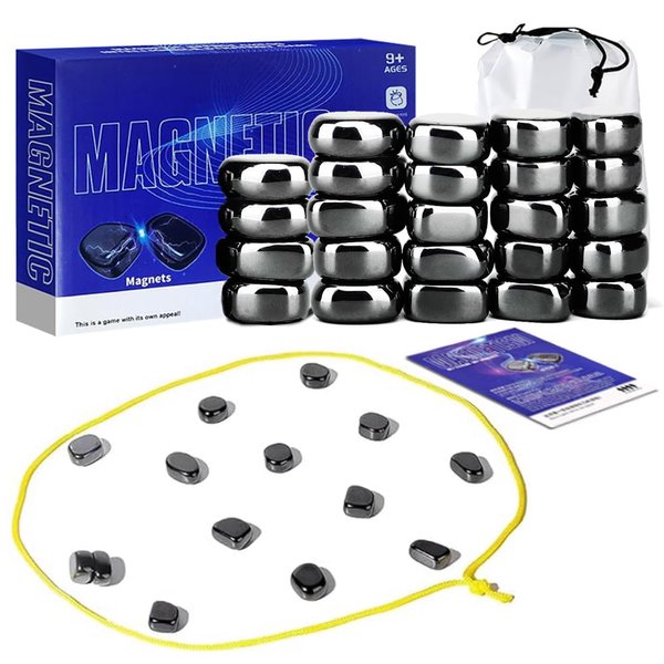 New Magnet Game,Magnetic Chess Game with 24 pc Stones Set,Magnetic Chess Game with String,Fun Magnetic Board Game with Magnet Rocks,Magnetic Game for Kids and Family Party Game (Magnet 24pc Box)