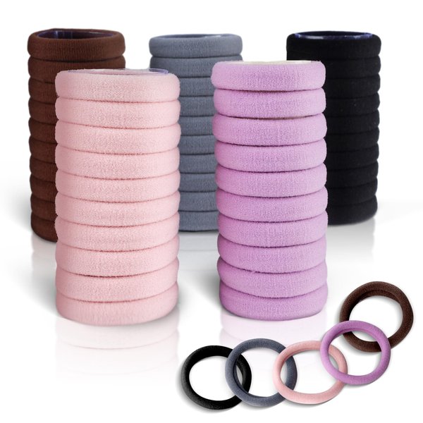 50Pcs Seamless Hair Ties for Women Girls, Thick Cotton Hair Bands Seamless No Damage Hair Bands Colorful Elastic Hair Ties Ponytail Holder (Multicolor)