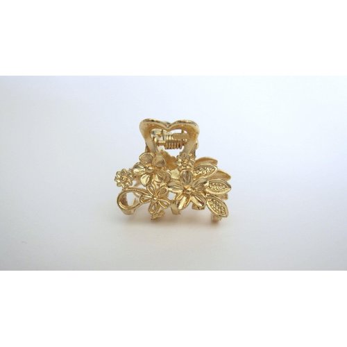Small mini gold metal flowers leaf hair claw clip