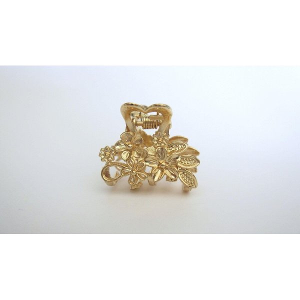 Small mini gold metal flowers leaf hair claw clip