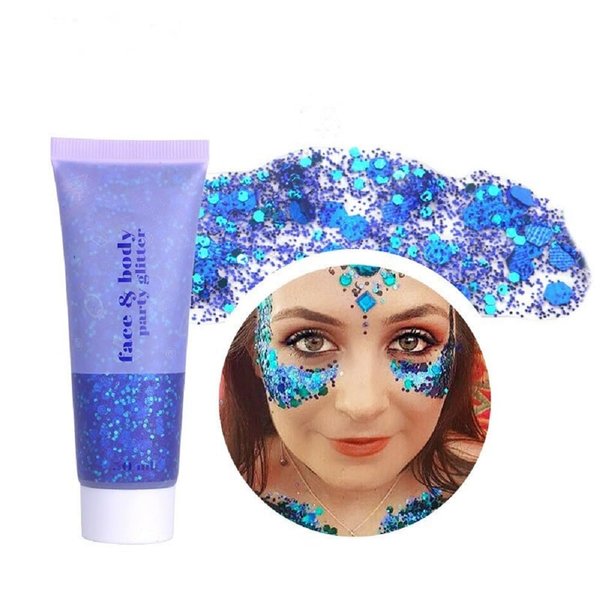 PAQIMAN Blue Face Glitter,Sparkling Neon Outfit Party Holographic Sequins Paint Body Glitter Gel Makeup.(01# Blue)
