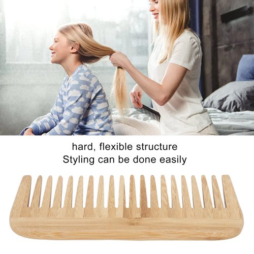 Wide Tooth Comb, Bamboo Comb Lightweight Easy Styling Flexible Structure for Home for Travel for Long Hair