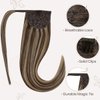 Hetto Long Ponytail Extension Human Hair #4/27 Dark Brown Highlighted Caramel Blonde Wrap Around Ponytail Human Hair 100g 20 Inch Clip in Ponytail Hair Extensions