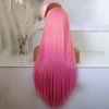 COCOFANS Pink Lace Front Wigs for Women Girls Long Silky Straight Synthetic Lace Wig Glueless Natural Hairline Wig Middle Part Heat Resitant Fiber Hair