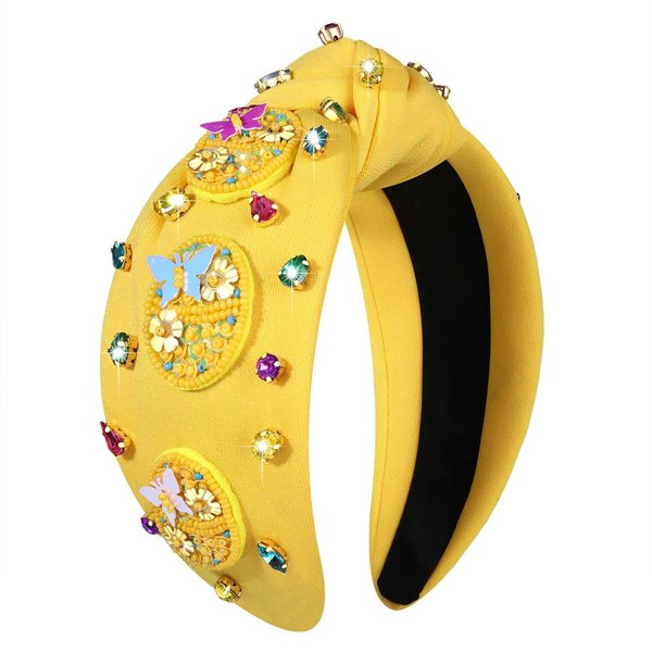 Easter Headband Cute Bunny Carrot Egg Charm Knotted Headband Colorful Rhinestone Jewelry Wide Knot Head Band Easter Hair Acccessories Gift for Women Girls