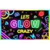 Ladvis Neon Let's Glow Crazy Backdrop, Glow Theme Birthday Background, Party Banner Decorations for Kids Boys Girls Sleppover Party Supplies Photography Photoshoot Props Fabric 59"x35.4"