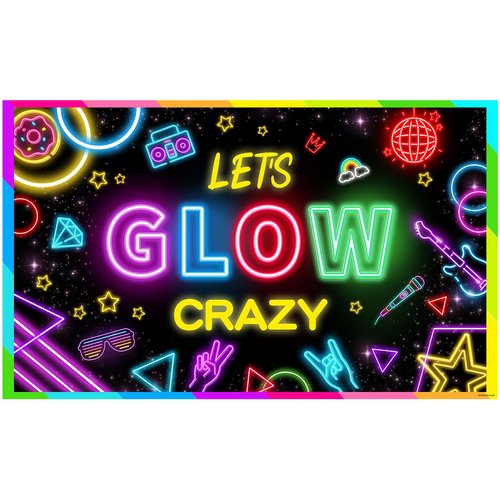 Ladvis Neon Let's Glow Crazy Backdrop, Glow Theme Birthday Background, Party Banner Decorations for Kids Boys Girls Sleppover Party Supplies Photography Photoshoot Props Fabric 59"x35.4"