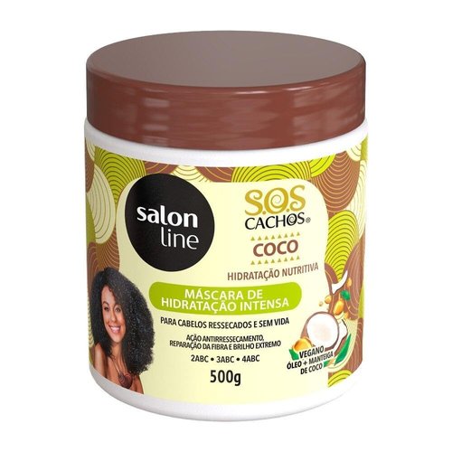 Salon Line - Linha SOS Cachos (Oleo de Coco) - Mascara de Hidratacao Intensa 500 Gr - (SOS Curls (Coconut Oil) Collection - Deep Treatment Moisturizing Mask Net 17.63 Oz)