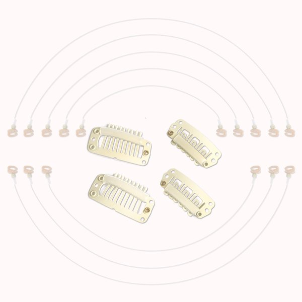 GOO GOO Invisible Elastic Wire for Wire Hair Extensions Blonde 3 Adjustable Fish Line 7.3 Inch 8 Inch and 10 Inch with 2pcs Stainless Steel Clips