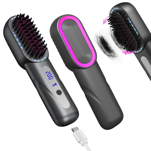 CozyZen Cordless Hair Straightener Brush - Portable heated Straightening Brush for Travel, Party, Mini Ionic Hot Comb Straightener for Women