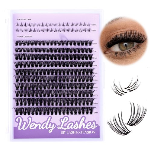 WENDY Lashes Clusters Multi-Type DIY Eyelash Extension - Lash Clusters D Curl 40D & Bottom Lashes, Black Cluster Eyelash Extensions Wispy Soft Individual Lashes Suitable for Beginners, 10-16 MM