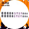 Halloween Press on Nails Short Square Fake Nails with Black Glitter Design Halloween Glue on Nails Full Cover Halloween Nails Stick on Nails for Women and Girls Halloween Nail Art Decoration 24Pcs
