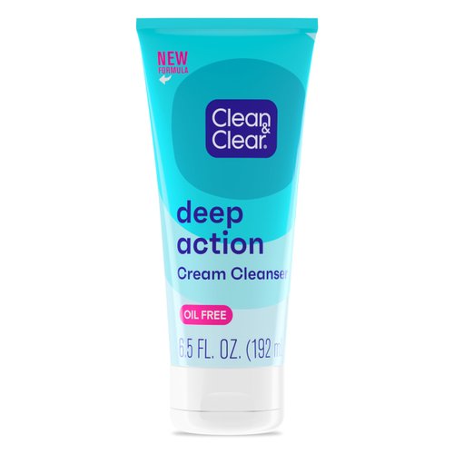 Clean & Clear Oil-Free Deep Action Cream Facial Cleanser, Cooling Daily Face Wash for Deep Pore Cleansing of Acne-Prone Skin, 6.5 oz (Pack of 2)