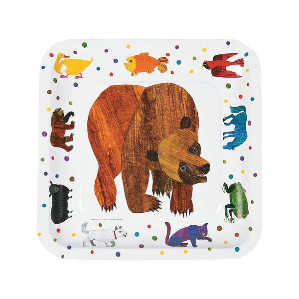 Fun Express Eric Carle Brown Bear, Brown Bear, What Do You See? Paper Dinner Plates - Party Supplies - Print Tableware - Print Plates & Bowls - Birthday - 8 Pieces