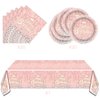 Pink Rose Gold Party Tableware set,Pink Happy Birthday Theme 20 Plates and 20 Napkins and Tablecloths 71 '' x 42 '' for Girls Women Silver Glitter Birthday Party Supplies