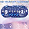 Blue 60th Birthday Decorations for Men Navy Blue Silver Happy 60th Birthday Tableware Set Include Happy 60th Birthday Plates Napkins Tablecloth for 60th Birthday Anniversary Party Decorations Supplies