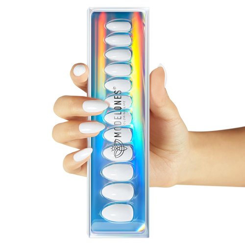 Modelones Press On Nails Shorts Almond Press On Nails with Nail Glue White Press On Nails Reusable Manicure Fake Nails Glue on Nails Set Adhesive Tabs Nail File for Women 12 Sizes 36Pcs