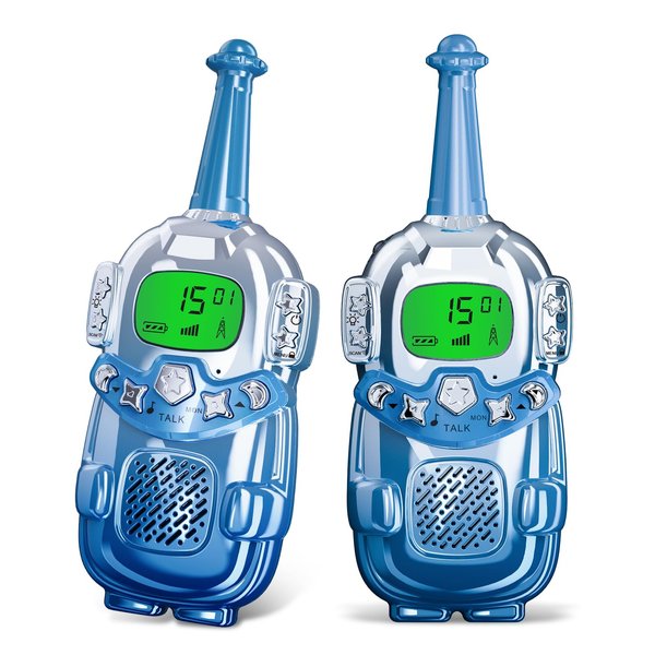 Mini Robot Kids Walkie Talkies 2 Pack,Walkie Talkies for Kids with Backlit LCD Flashlight,3-12 Year Boy Girl Gift,Birthday Christmas Toy Gift,3 KM Range for Camping, Hiking,Outdoor Play (Blue)