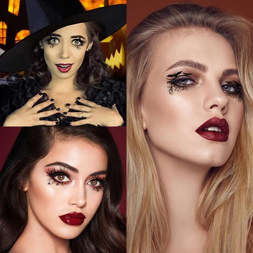 Generic Eyeshadow Face Tattoo Stickers Spider Web Skull Bat Temporary Eye Shadow Eyeliner Decals Women Halloween Masquerade Party Supplies 16pcs / 8 Pairs, Black