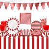 Carnival Circus Party Supplies, Red and White Strips Party Decorations, Includes Napkins, Cups, Plates, Knives, Forks, Spoons, Carnival Tablecloth, Flag, for Birthday, Carnival, Baby Shower,