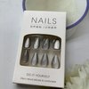 Almond Press on Nails Short Fake Nails Almond False Nails with Shiny Designs Solid Color Designs Glue on Nails Pure Grey Stick on Nails Full Cover Light Gray Acrylic Nails Glossy Cute Artificial Nails